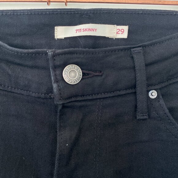Levis 711 Skinny Jeans Womens 29 Black Denim Mid Rise Stretch Everyday Casual - Picture 2 of 5